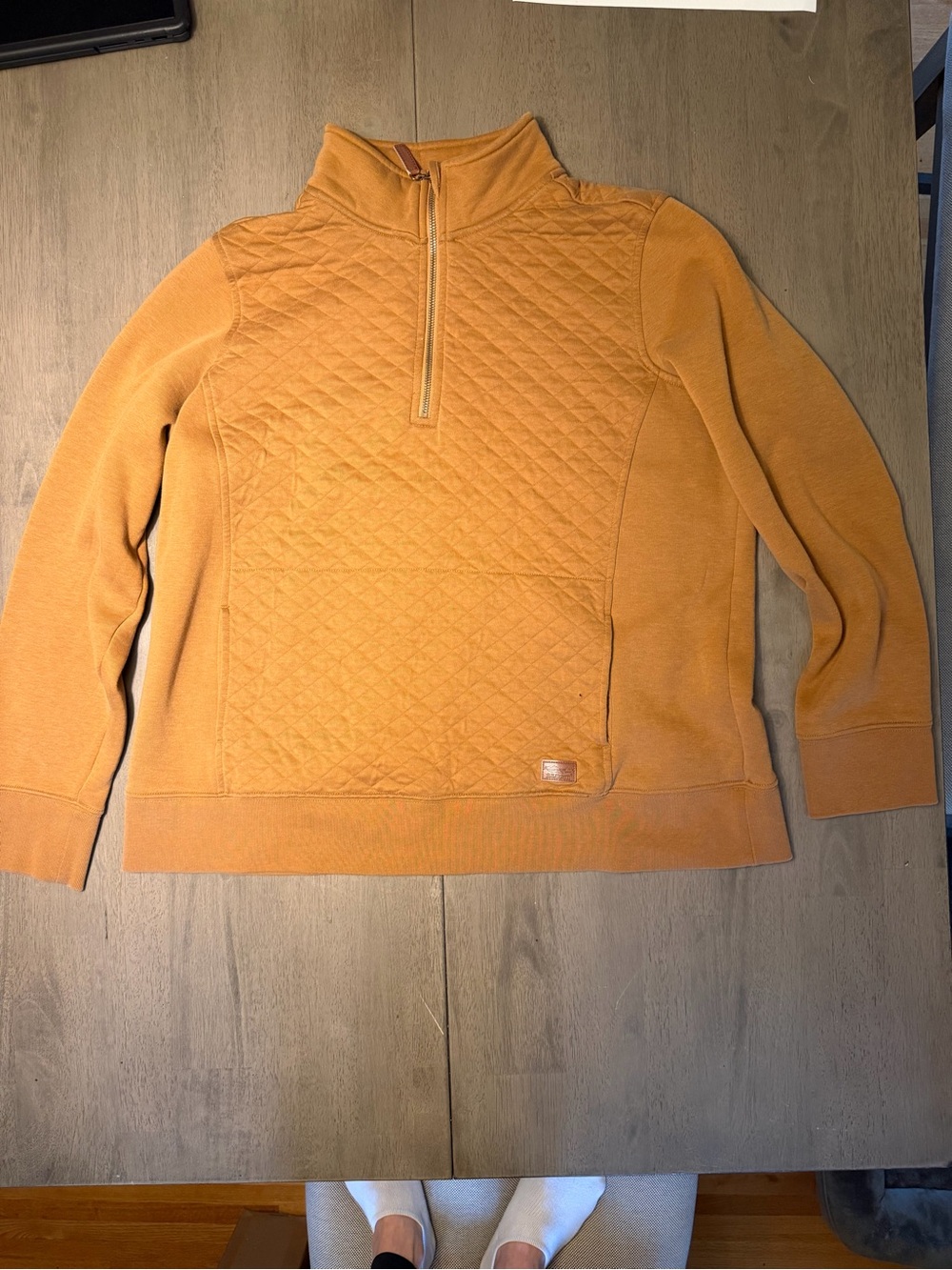 L.L. Bean Quilted Quarter-Zip Sweatshirt Pullover Warm Ochre / Camel